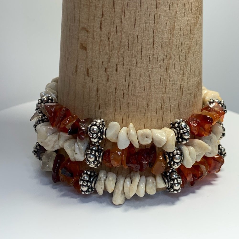 Silpada Rare Sterling Silver, Agate & Carnelian 3-Strand Toggle Clasp Bracelet